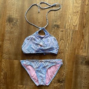 Blue and Pink Paisley Halter Top Bikini